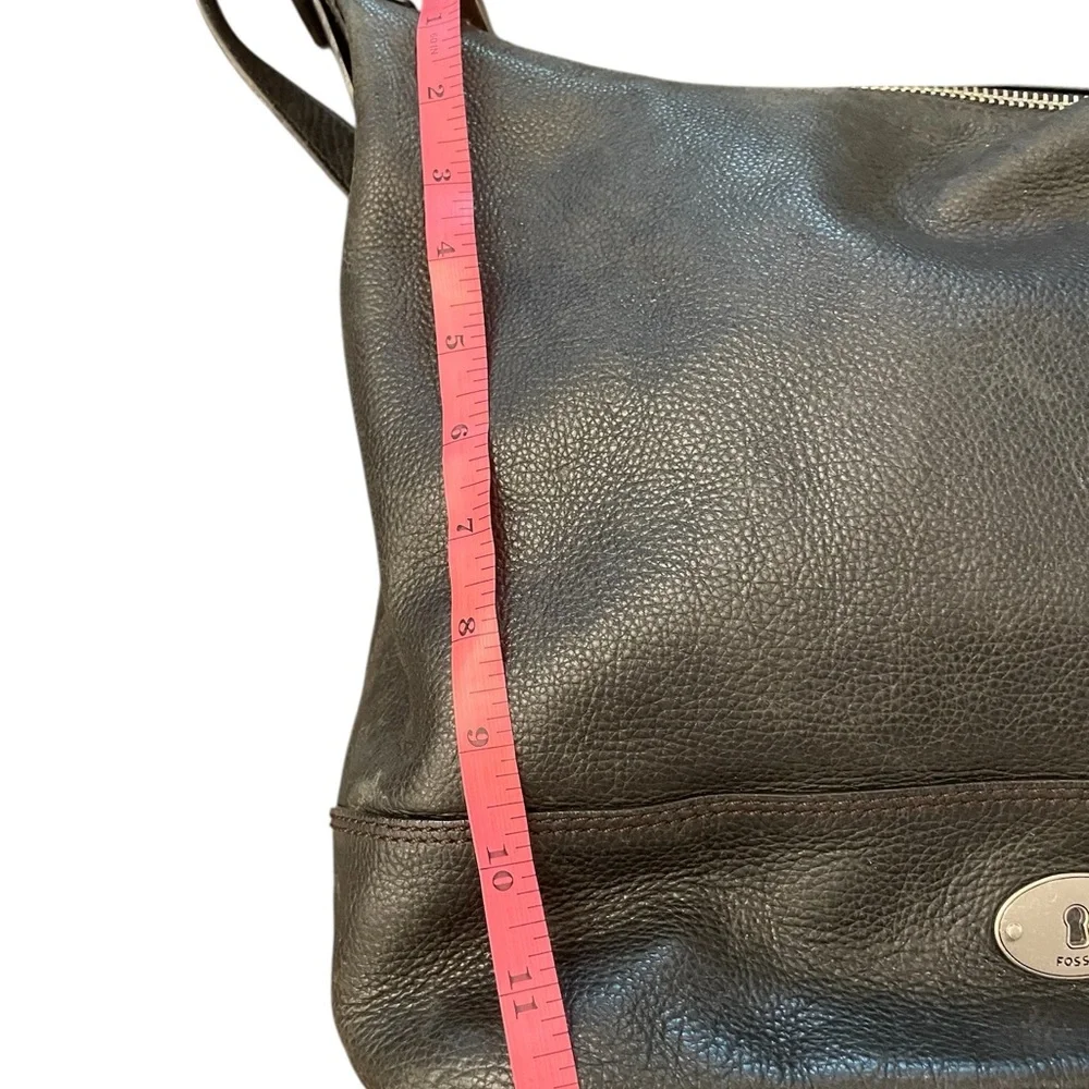 FOSSIL Black Leather Pebbled Satchel‎ Shoulder Handbag Zip Boho Hippie Western